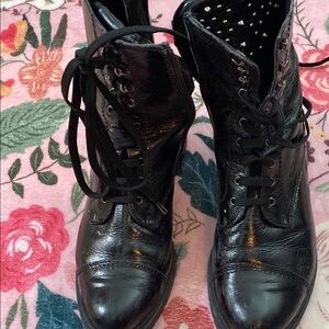 Black Combat Moto Boots with Lace-Up Design